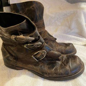 CYDWOQ MU MARBLED BROWN BUCKLE BIKER BOOT size 8